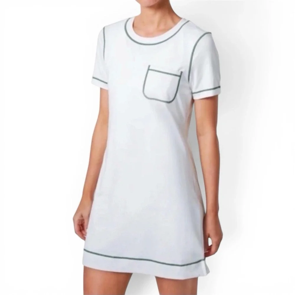 Tuckernuck Tennis Sport Dress White Green Trim Front Pocket Preppy Sz Small